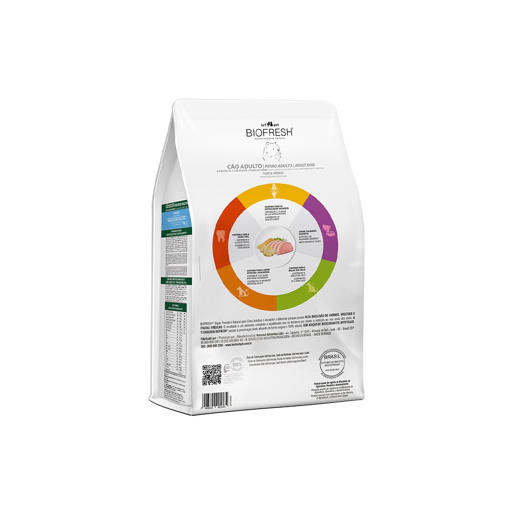 Ração Biofresh para Cães Adultos Porte Médio Sabor Lombo, Abacaxi, Arroz Integral e Ervas
