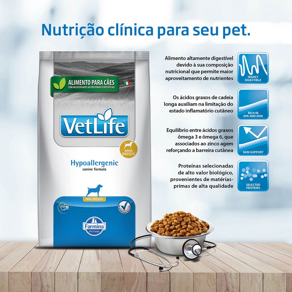 Ração Vet Life Natural Hypoallergenic para Cães Adultos Mini com Problemas de Pele