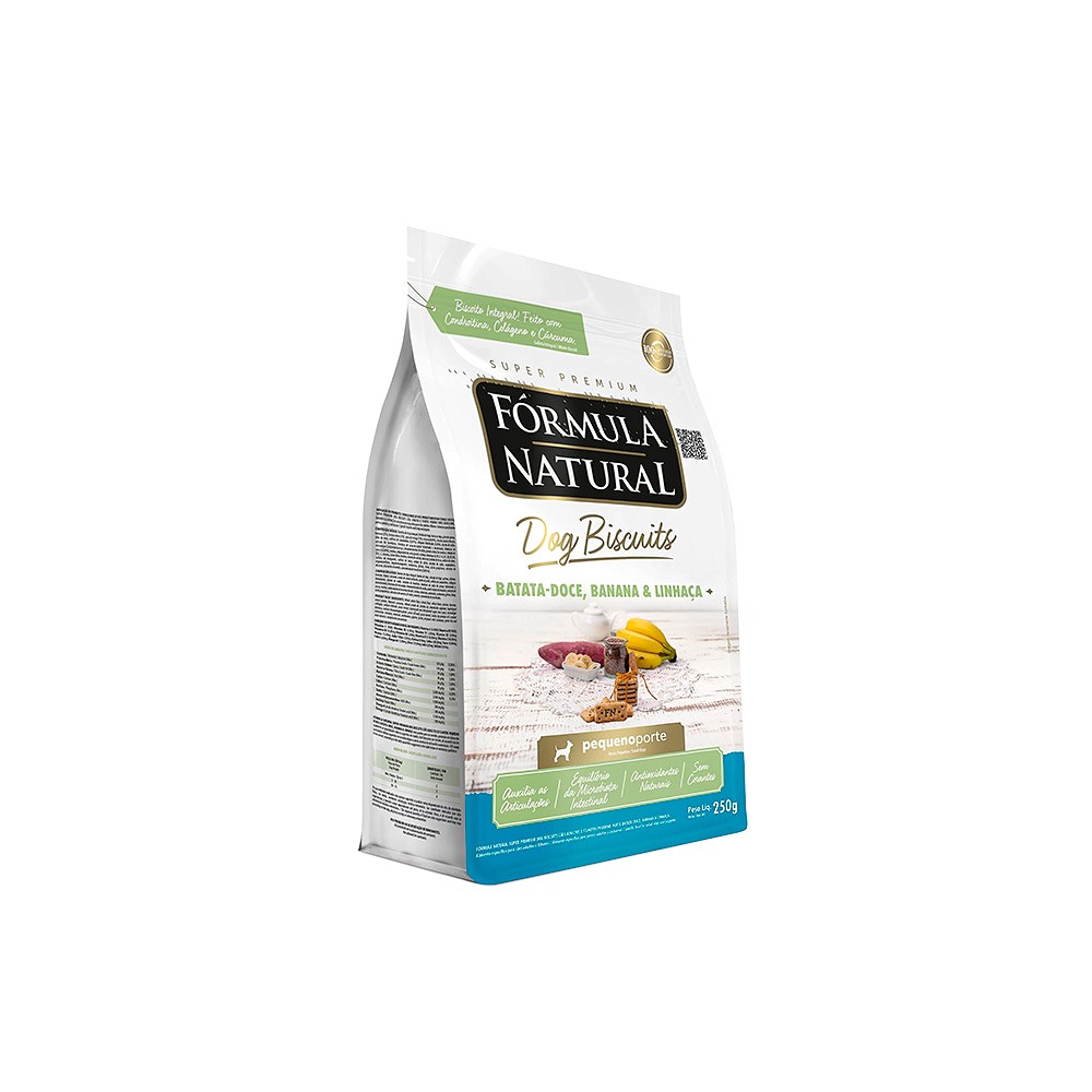 Biscoito Fórmula Natural Dog Biscuits para Cães Adultos de Pequeno Porte sabor Batata Doce Banana e Linhaça