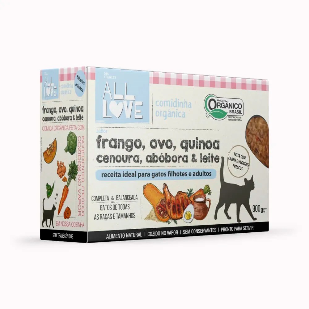 Alimento Natural All Love para Gatos Filhotes e Adultos sabor Frango, Ovo, Quinoa, Cenoura, Abóbora & Leite