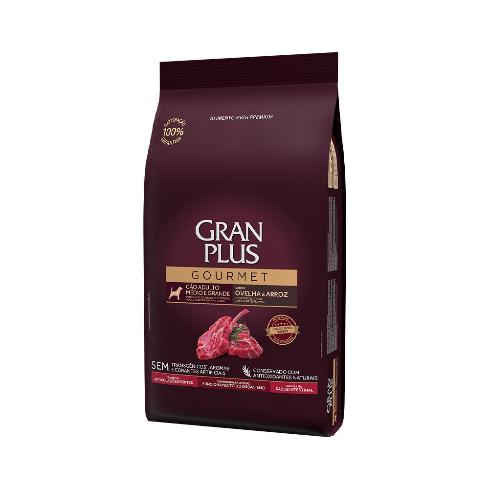 Ração Granplus Gourmet para Cães Adultos Porte Médio e Grande sabor Ovelha e Arroz