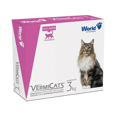 Vermífugo VermiCats Plus para Gatos de 3kg - 4 comprimidos 600mg