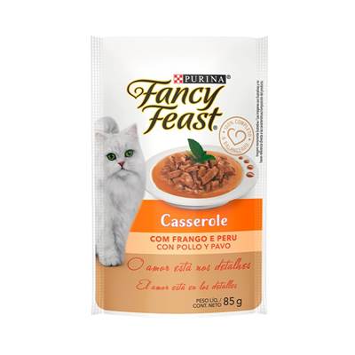 Ração Fancy Feast Sachê para Gatos Adultos sabor Casserole Frango & Peru