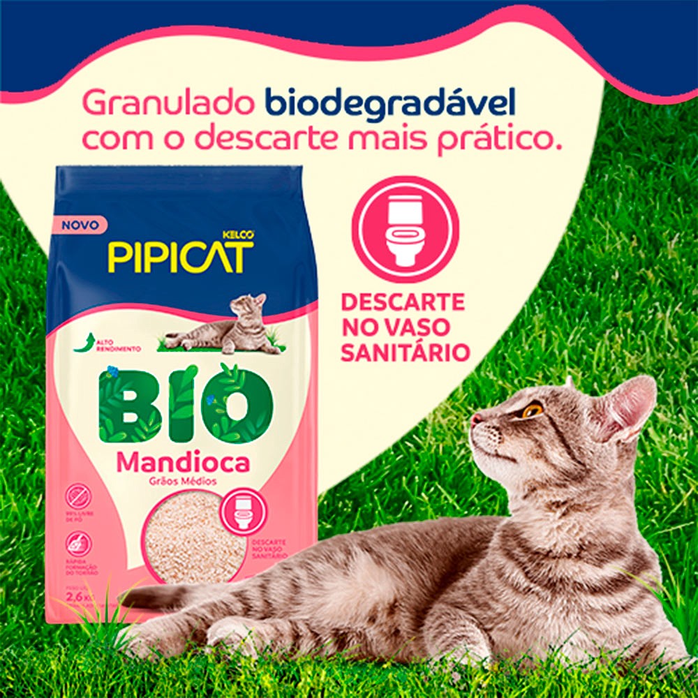 Areia Higiênica Pipicat Bio Mandioca para Gatos 