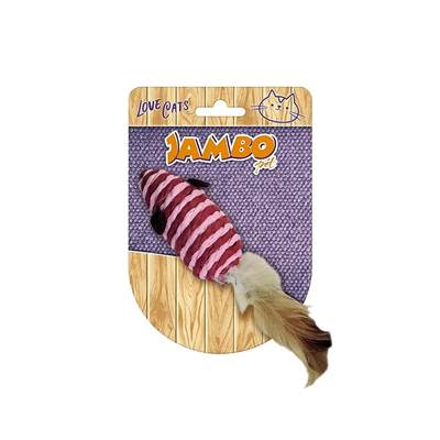 Brinquedo Jambo Palha Rato com Pena Vermelho e Branco para Gatos U