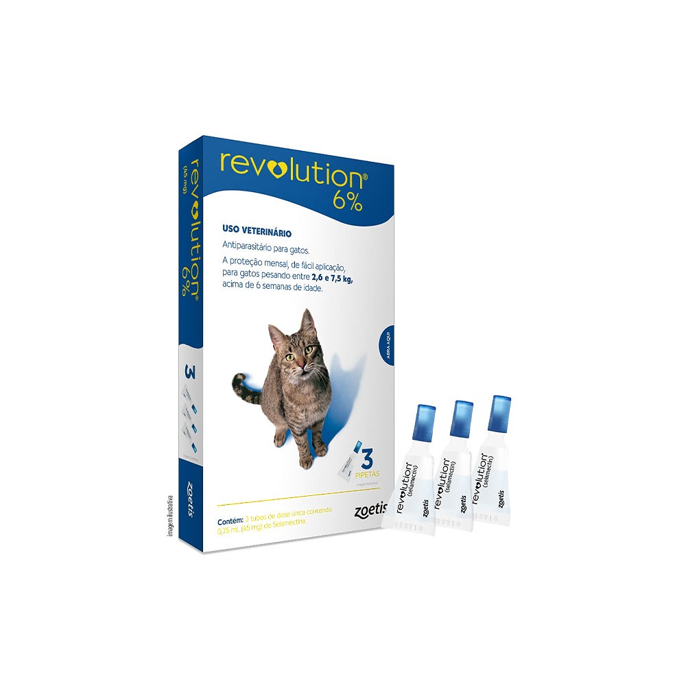 Antipulgas Revolution Zoetis 6% 0,75 ml para Gatos de 2,5kg a 7,5kg