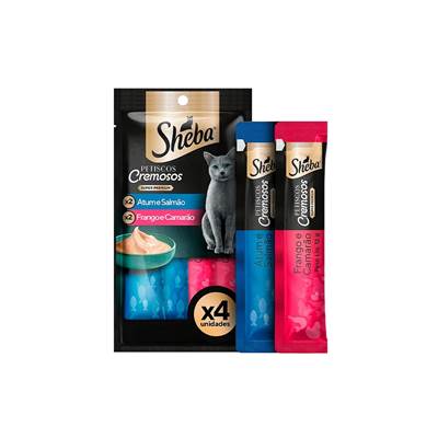 Snack Sheba Cremoso sabor Atum com Salmão e Frango com Camarão 48g
