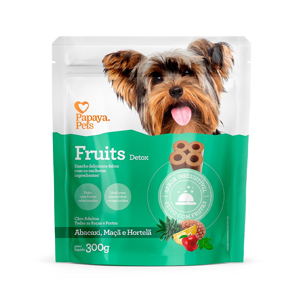 Snack Papaya Pets Fruits Detox para Cães Adultos Sabor Abacaxi, Maçã e Hortelã