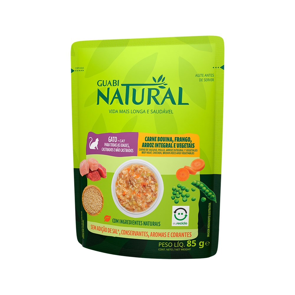 Ração Úmida Guabi Natural para Gatos Sabor Carne, Frango, Arroz Integral e Vegetais