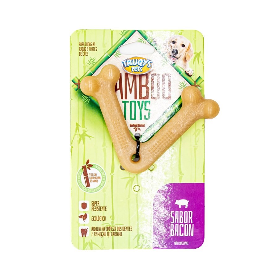 Brinquedo Truqys Osso Bamboo V Pequeno para Cães Sabor Bacon