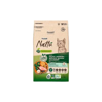 Ração Premier Nattu para Gatos Filhotes sabor Frango, Abóbora, Brócolis, Quinoa e Blueberry 1,5kg