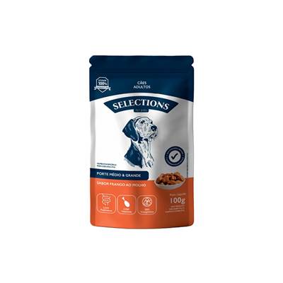 Ração Úmida Selections For Pets para Cães Adultos de Porte Médio e Grande Sabor Frango ao Molho 100g