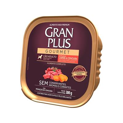 Ração Úmida GranPlus Gourmet Patê sabor Carne e Cenoura para Cães Adultos 300g