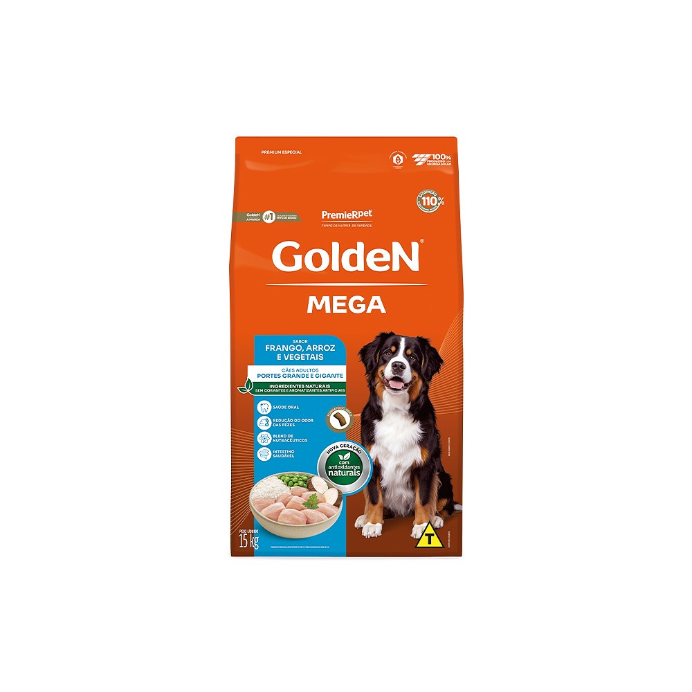 Ração Golden Mega para Cães Adultos de Raças Grandes Sabor Frango e Arroz