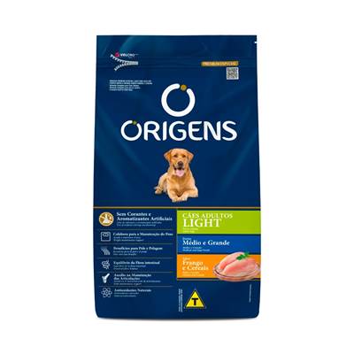 Ração Origens Light para Cães Adultos de Porte Médio e Grande sabor Frango e Cereais 3kg