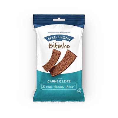 Bifinho Selections For Pets Strip para Cães Filhotes Sabor Carne com Leite 50g