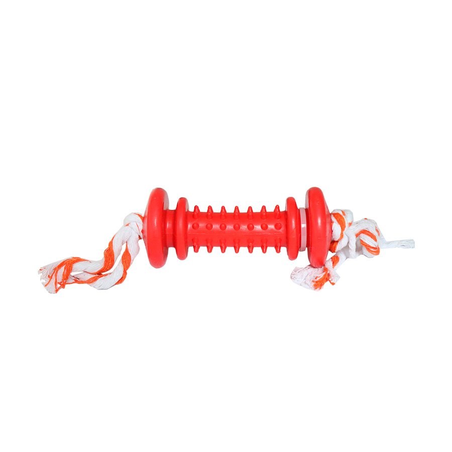 Brinquedo Furacão Pet Halteres de Borracha e Corda Maciça Vermelho para Cães