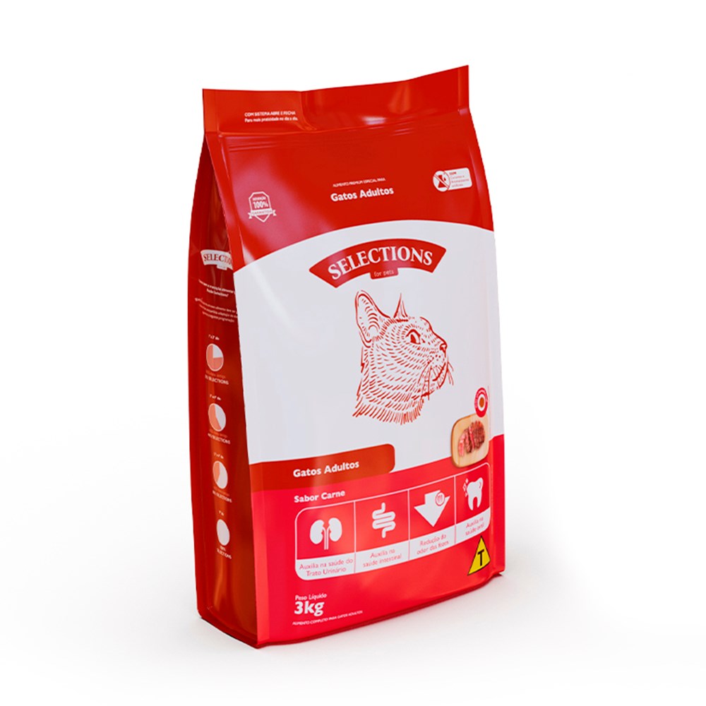 Ração Selections For Pet para Gatos Adultos sabor Carne
