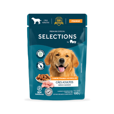 Ração Úmida Selections para Cães Adultos de Porte Médio e Grande Sabor Frango ao Molho 100g