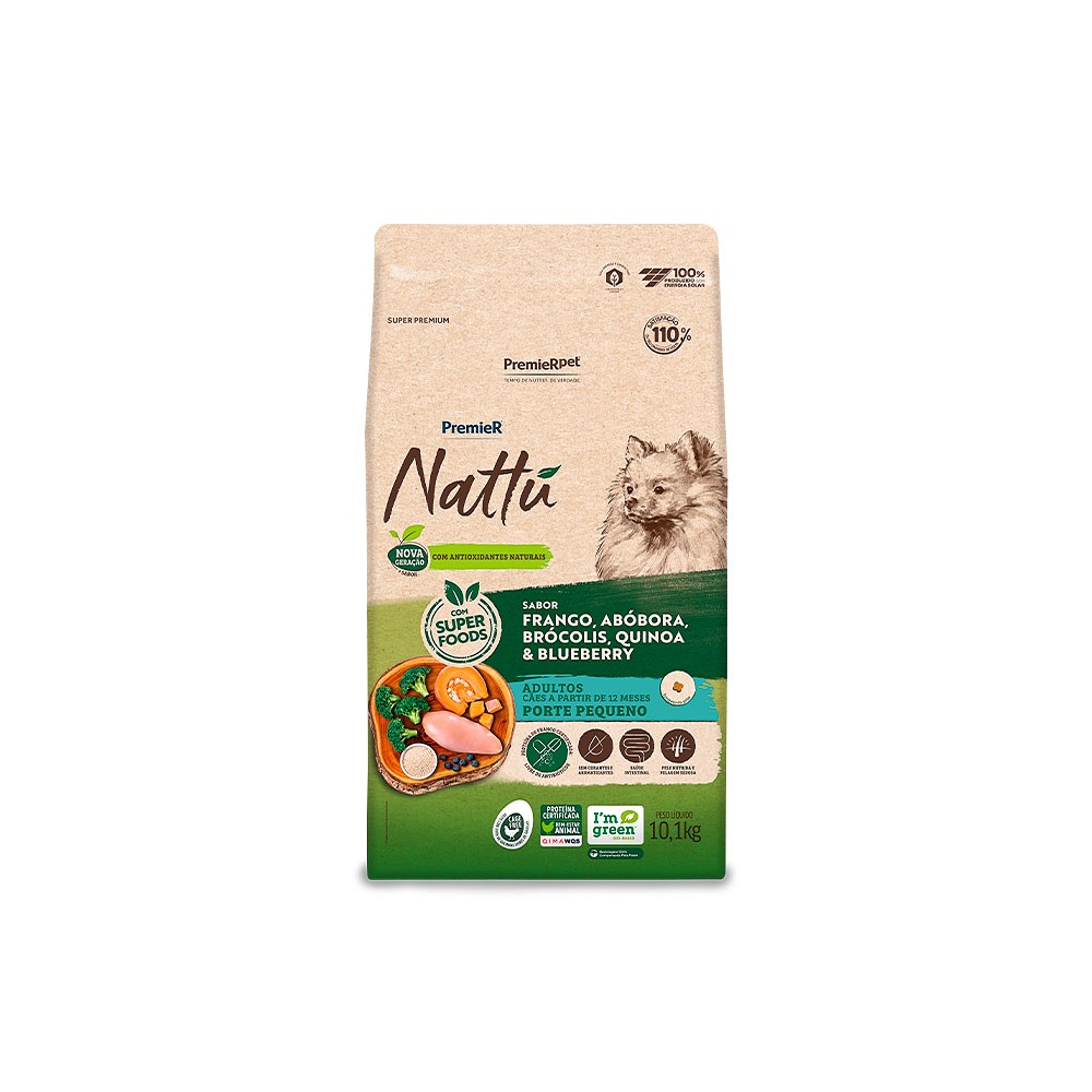 Ração Premier Nattu para Cães Adultos Porte Pequeno Sabor Abóbora
