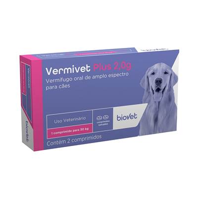Vermífugo Vermivet Plus 2,0g - Biovet para Cães 2 comprimidos