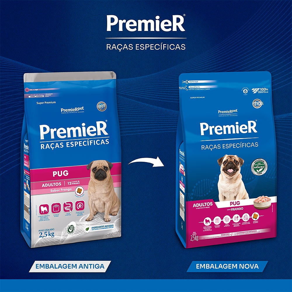 Ração Premier Raças Específicas Pug para Cães Adultos sabor Frango