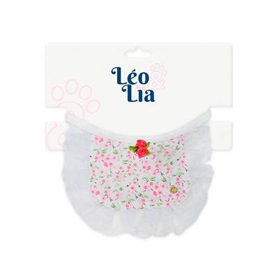 Babador Leo e Lia Rosa com Renda Floral para Cães e Gatos M