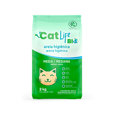 Areia Higiênica Cat Life Bio Grãos Médios para Gatos 4kg