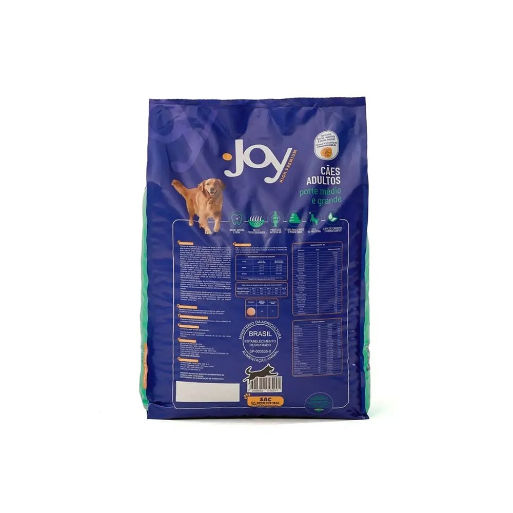 Ração Joy High Premium Cães Adultos Raças Médias e Grandes Frango e Carne 