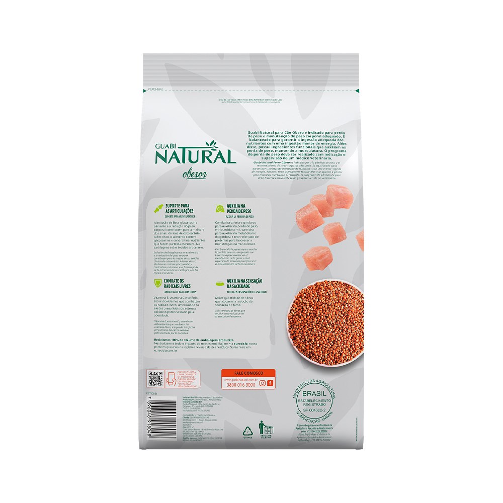 Ração Guabi Natural para Cães Adultos Obesos Porte Mini e Pequeno