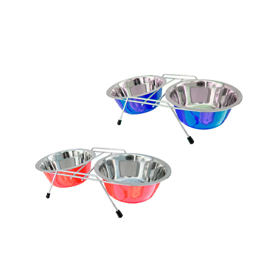 Comedouro Duplo American Pets para Cães com Base - Cores Sortidas 1L