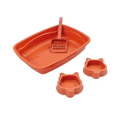 Kit Triton Dog com Bandeja Higiênica, Pá e Comedouros para Gatos - Vermelho