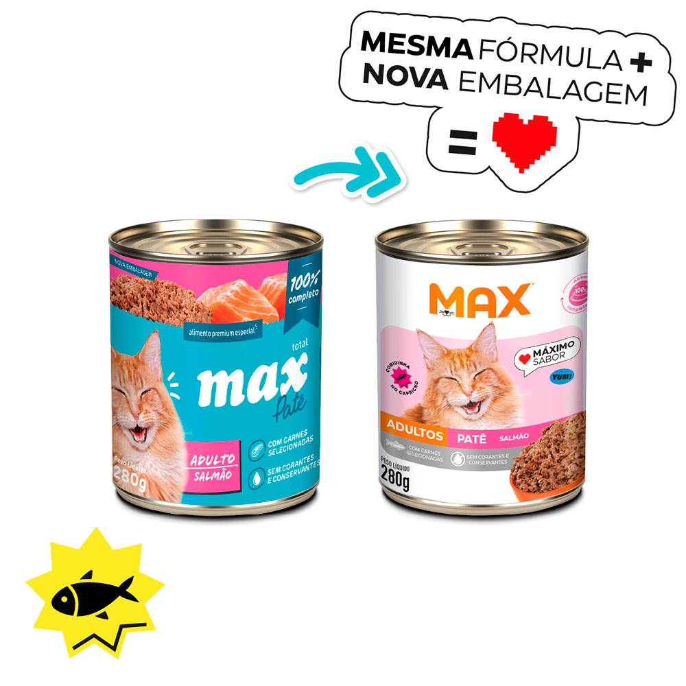 Ração Umida Max Cat Lata para Gatos Adultos sabor Salmão