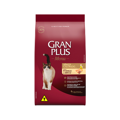 Ração Granplus Menu para Gatos Sênior Castrados sabor Frango e Arroz 3kg