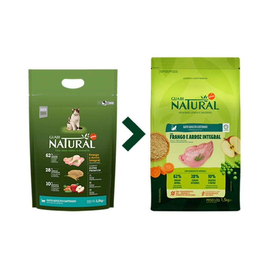 Ração Guabi Natural para Gatos Adultos Castrados sabor Frango & Arroz Integral