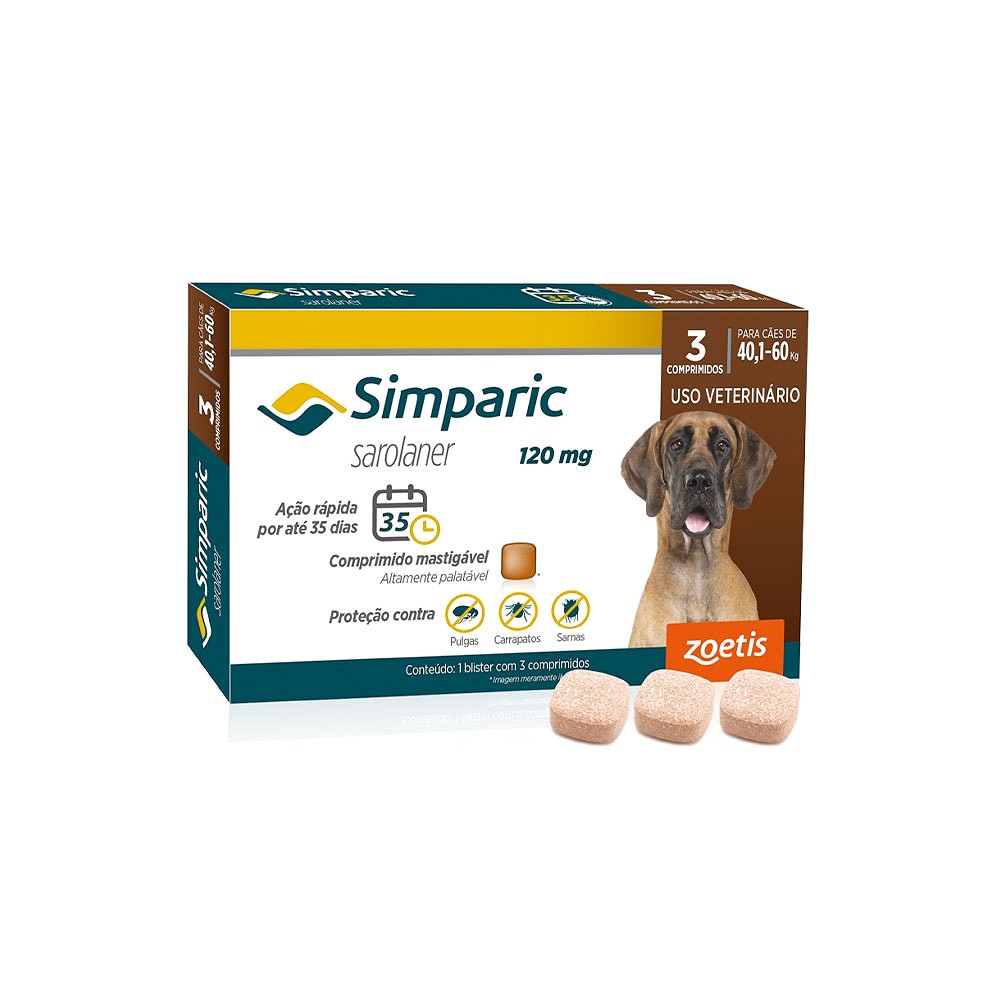 Antipulgas e Carrapatos Simparic 120 mg para Cães de 40,1kg - 60kg