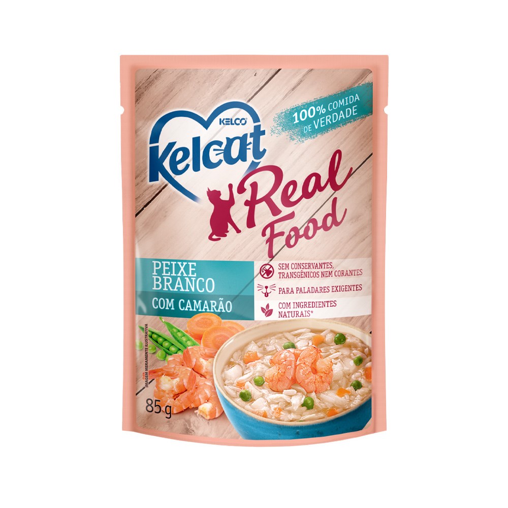 Ração Úmida Kelcat Real Food para Gatos sabor Peixe Branco com Camarão