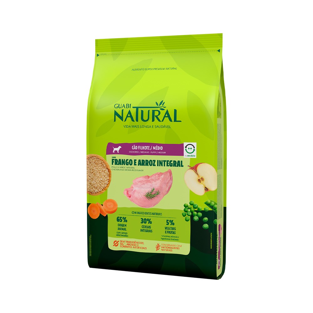 Ração Guabi Natural para Cães Filhotes Porte Médio sabor Frango & Arroz Integral