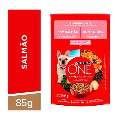 Ração Úmida Purina One para Cães Adultos e Filhotes sabor Salmão 85g