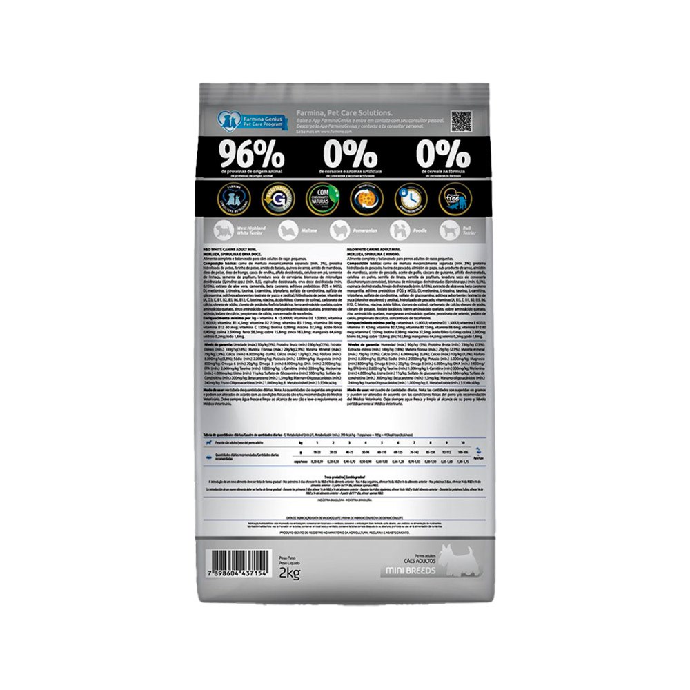 Ração Farmina N&D White para Cães Adultos de Porte Mini Sabor Merluza, Spirulina e Erva Doce