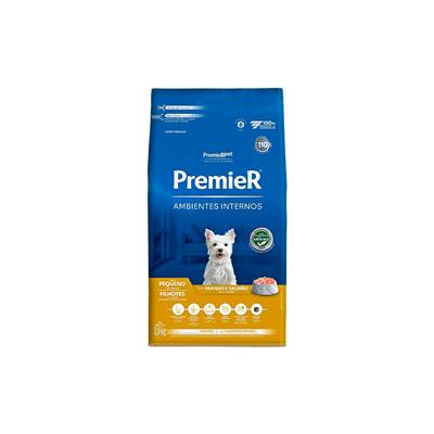 Ração Premier Ambientes Internos para Cães Filhotes Raças Pequenas sabor Frango & Salmão 12kg