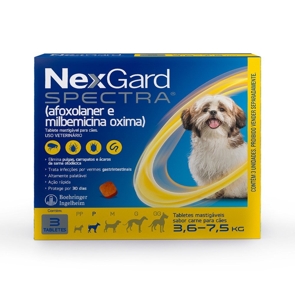 Antipulgas e Carrapatos NexGard Spectra para Cães de 3,6kg a 7,5kg