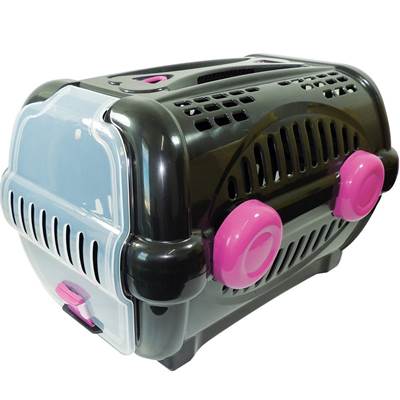 Caixa de Transporte Luxo Furacão Pet Preto e Rosa Tam 2