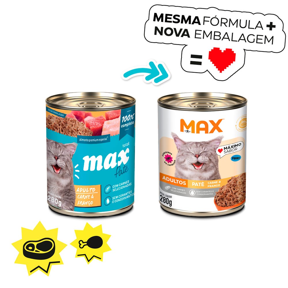 Ração Umida Max Cat Lata para Gatos Adultos sabor Carne e Frango