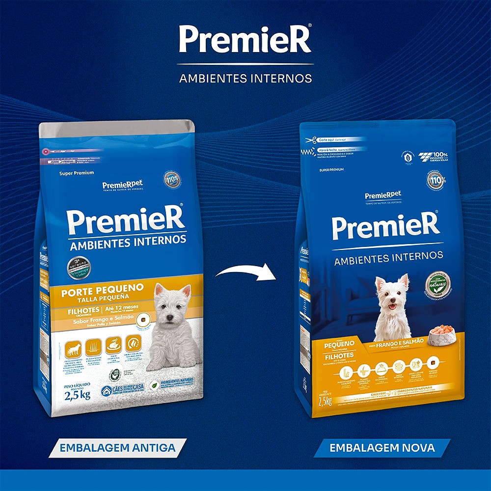 Ração Premier Ambientes Internos para Cães Filhotes Raças Pequenas sabor Frango & Salmão