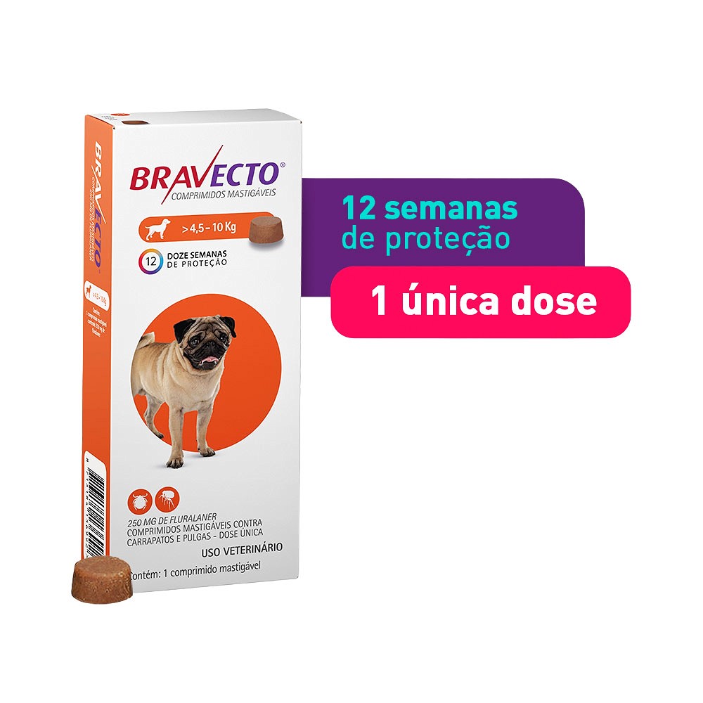 Antipulgas e Carrapatos Bravecto para Cães de 4,5kg a 10kg - 250mg