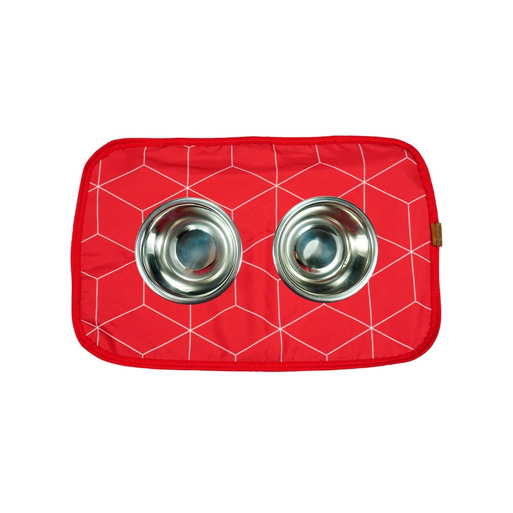 Jogo Americano Mabuu Pet Linhas Geométricas Vermelha para Cães e Gatos