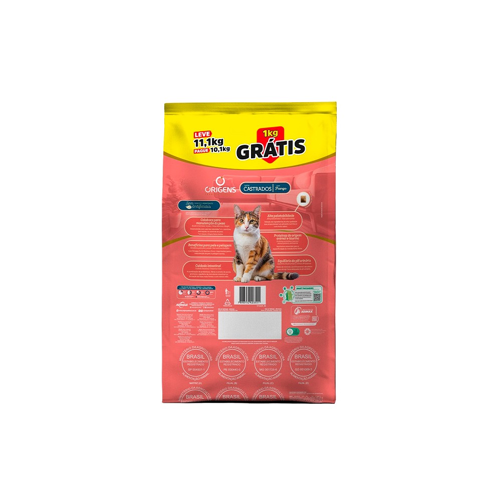 Ração Origens para Gatos Castrados sabor Frango 