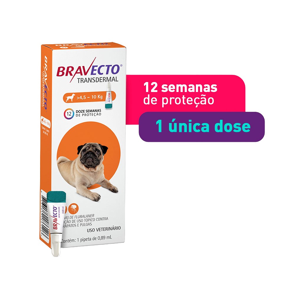 Antipulgas e Carrapatos Bravecto Transdermal para Cães de 4,5kg a 10kg - 250mg