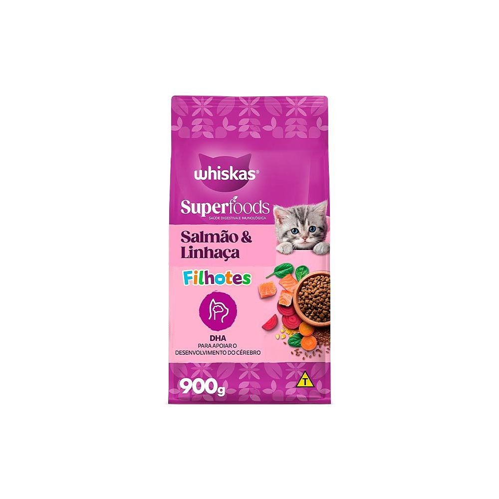 Ração Whiskas Superfoods para Gatos Filhotes sabor Salmão e Linhaça